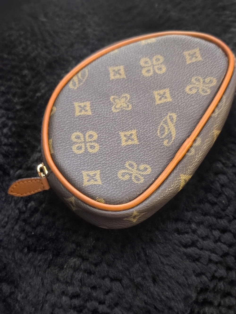 Brown Tan Monogram Zip Pouch